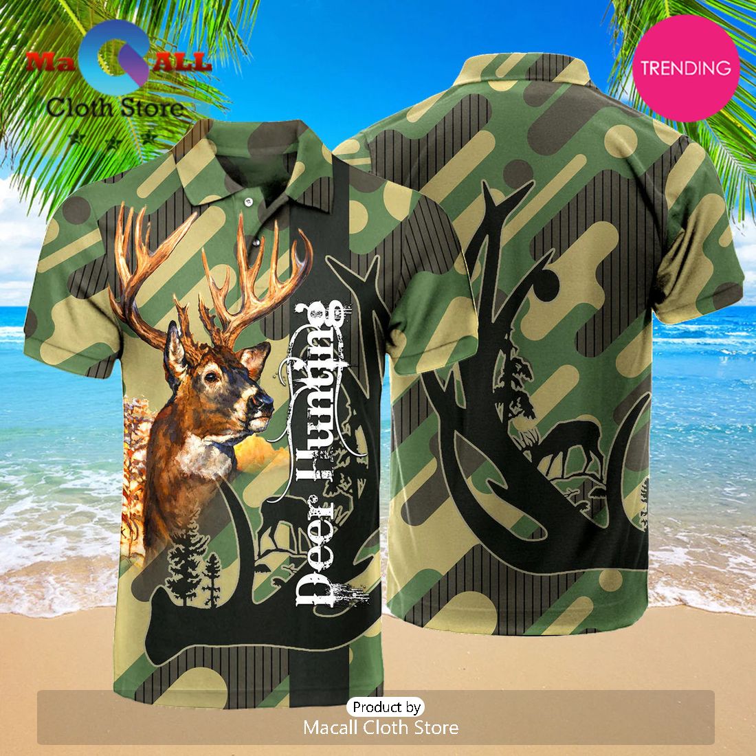 Deer Hunting Camo Polo Shirt For Men