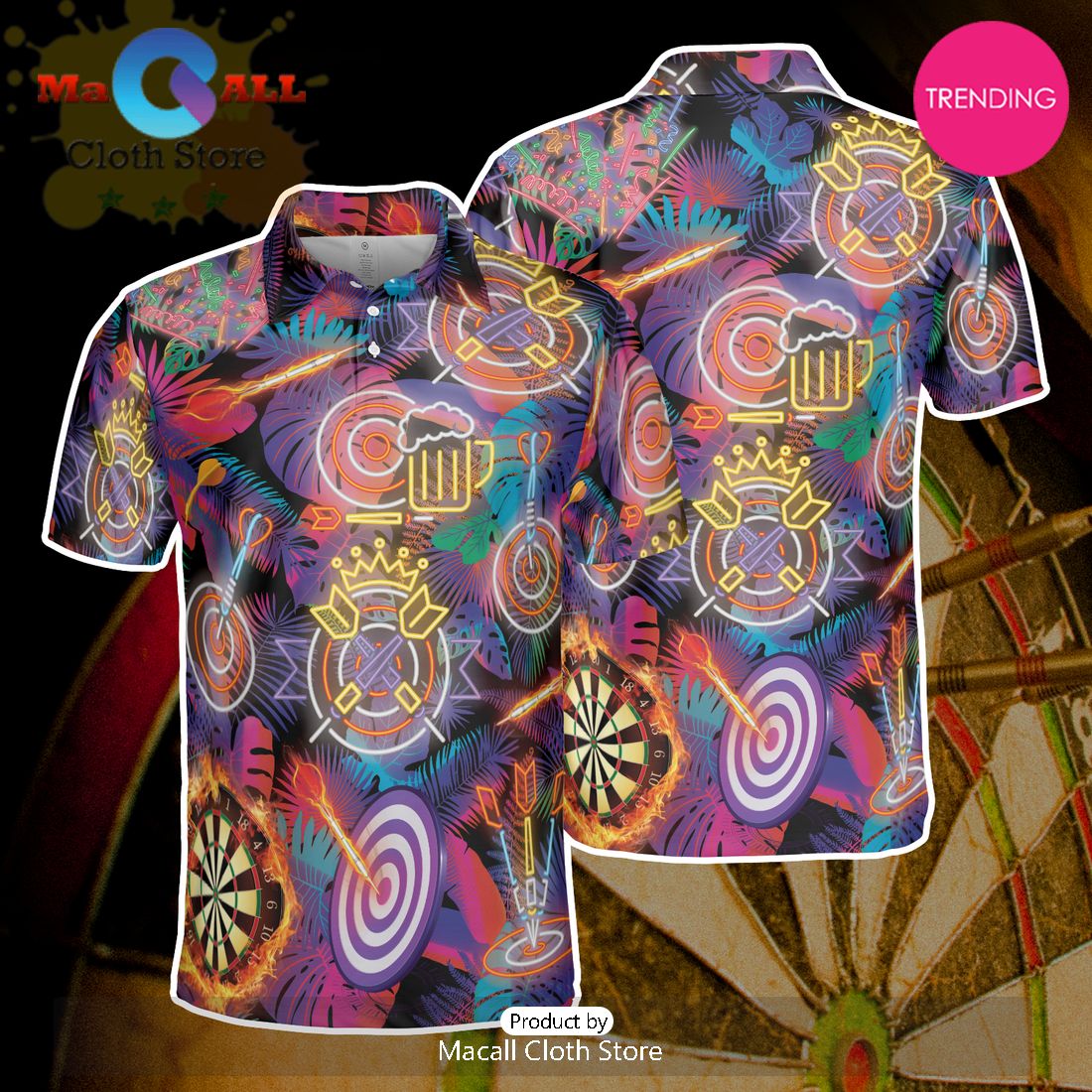Neon Beer & Darts Polo Shirt For Men