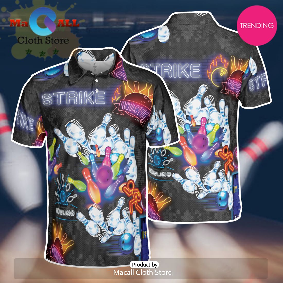 Neon Camouflage Bowling Team Polo Shirt For Men