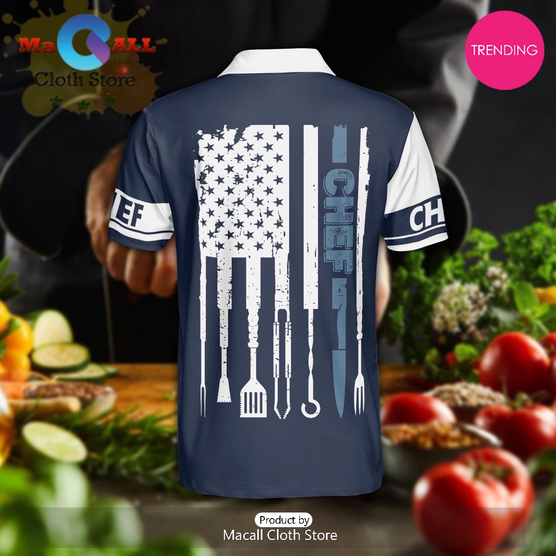 Skull Chef Cooking Polo Shirt For Men