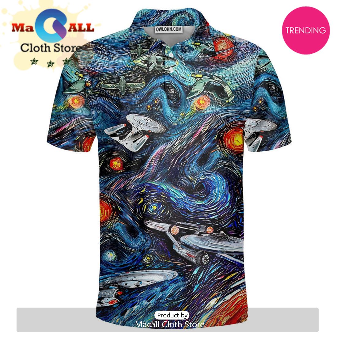 Star Trek Starry Night Fantaxy Ships Polo Shirt