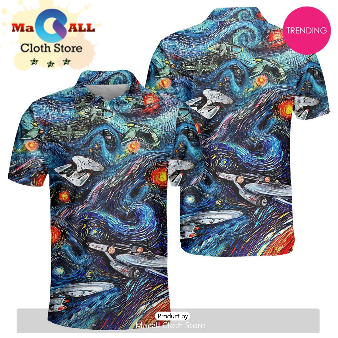 Star Trek Starry Night Fantaxy Ships Polo Shirt