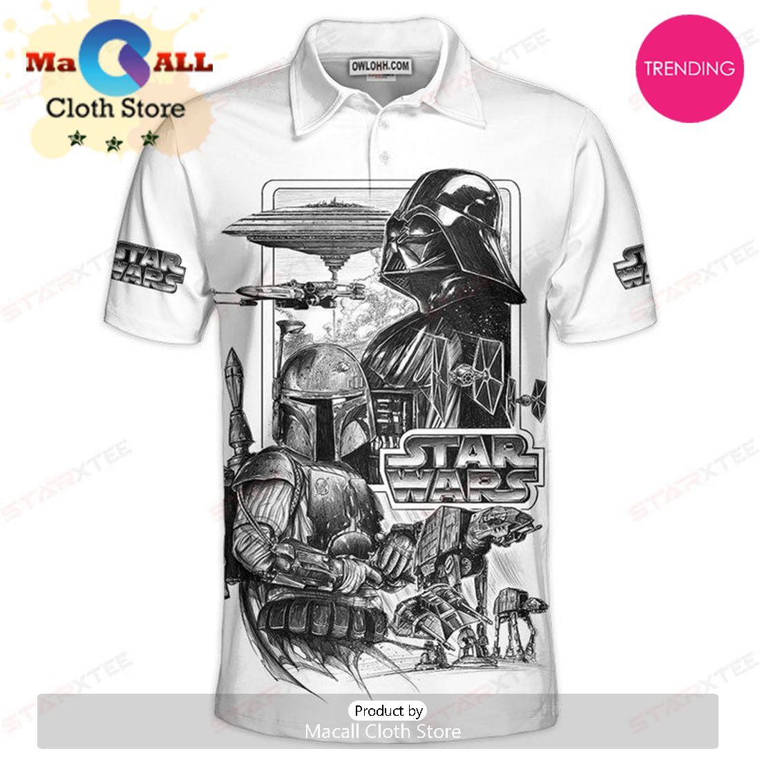 Star Wars Darth Vader Black and White Gift For Fans Polo Shirt