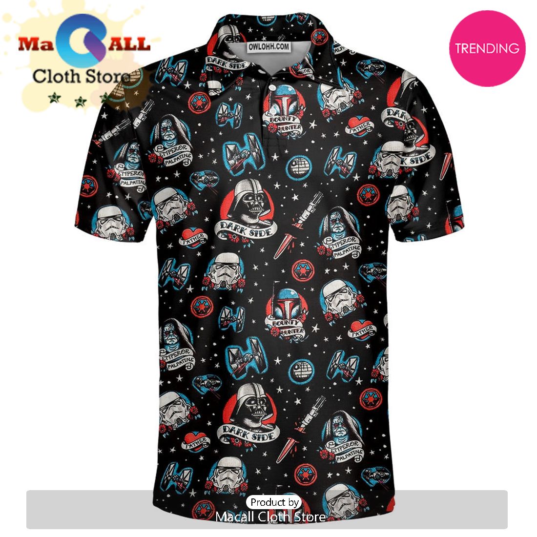 Star Wars Darth Vader Storm Trooper Dark Side Black Polo Shirt