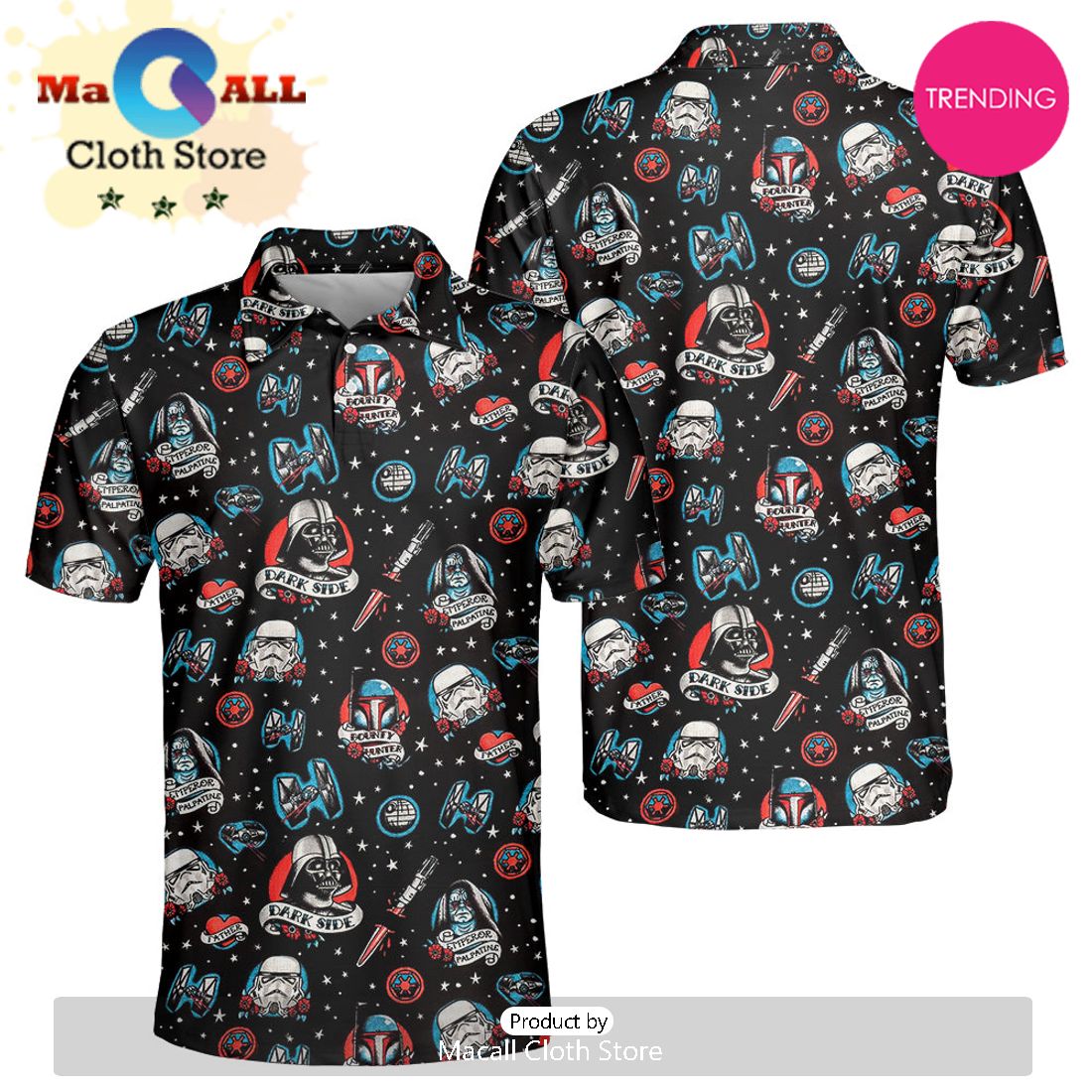 Star Wars Darth Vader Storm Trooper Dark Side Black Polo Shirt