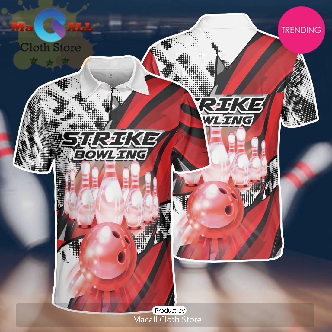 Strike Bowling Team Red Polo Shirt For Men