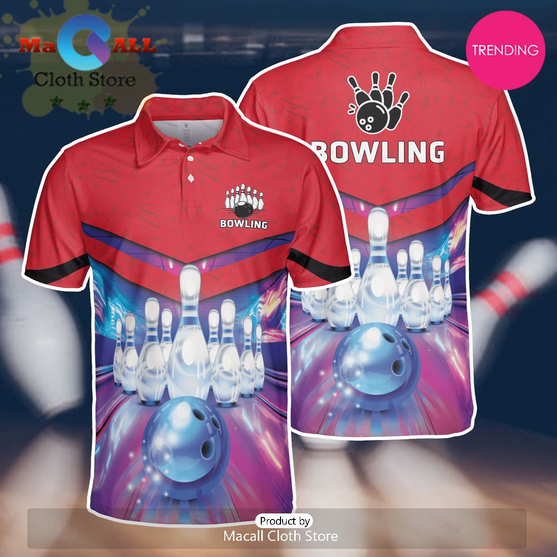 Vintage Strike Bowling Team Polo Shirt For Men