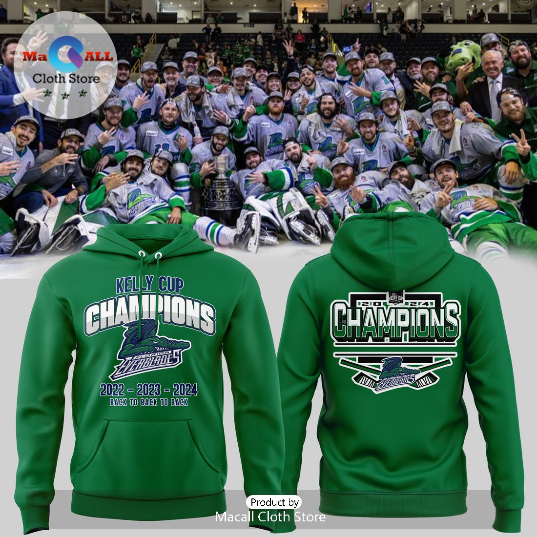 4Times Florida Everblades Kelly Cup Green Hoodie And Pants