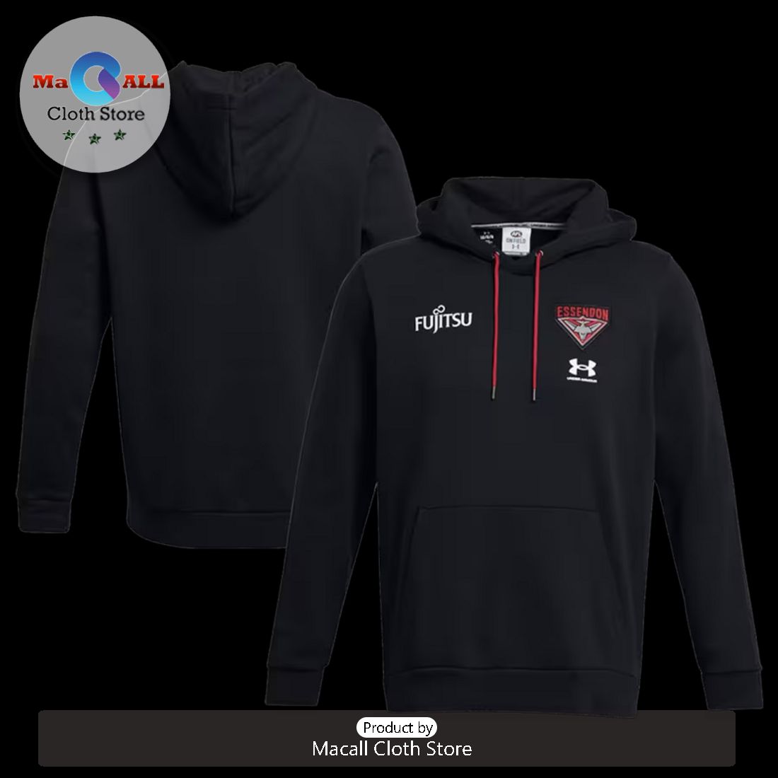 2024 AFL Essendon Football Club Black Hoodie 3D