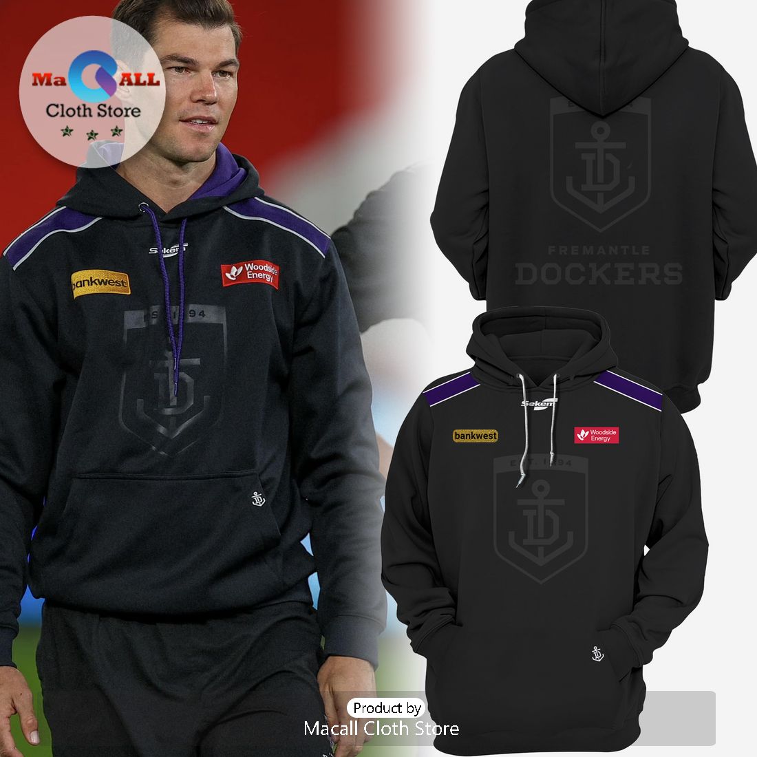2024 Fremantle Football Club Black Hoodie 3D