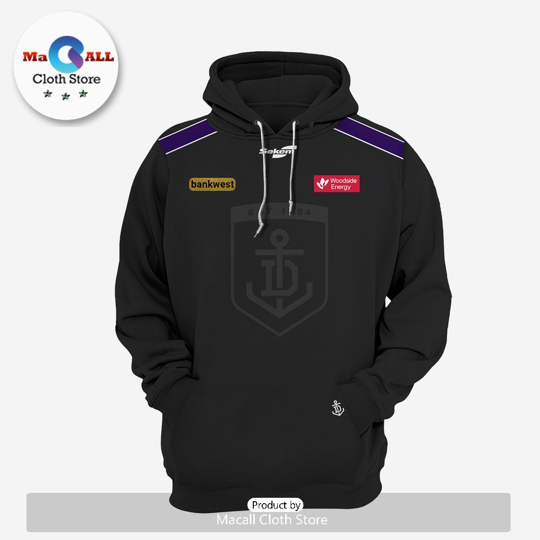 2024 Fremantle Football Club Black Hoodie 3D