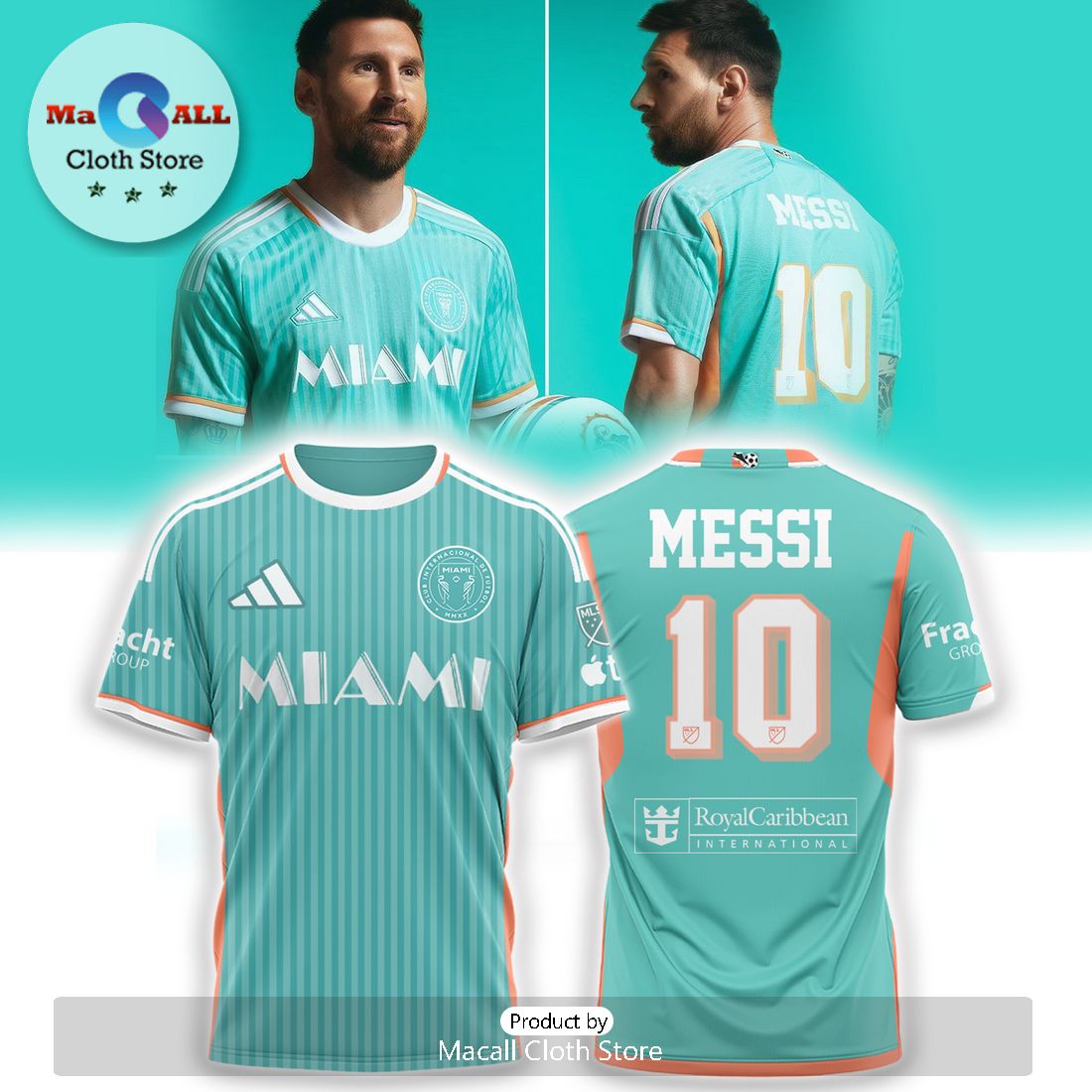 2024 Inter Miami CF Lionel Messi Aqua 3D Hoodie