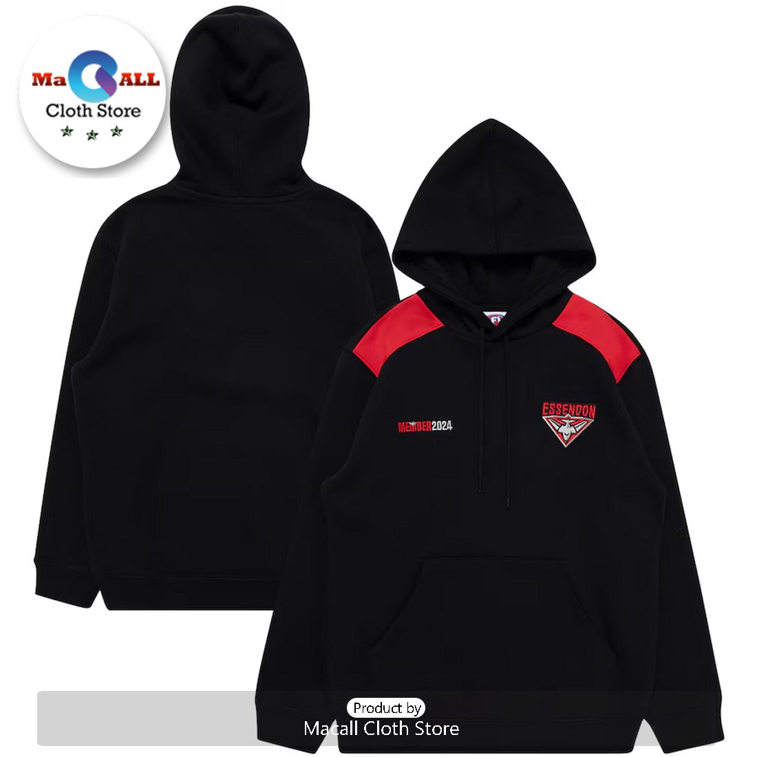 AFL Essendon Football Club Black Hoodie 3D