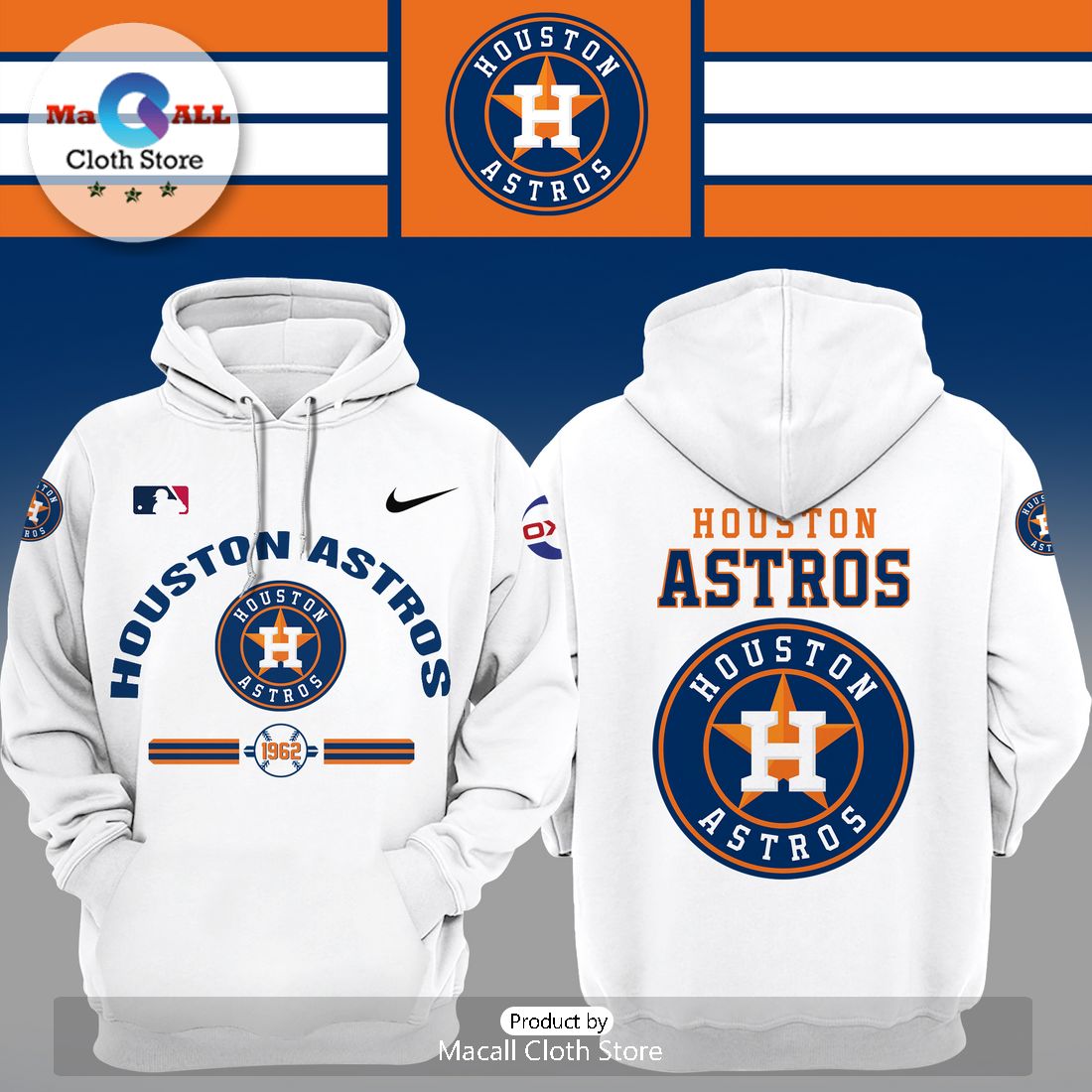 MLB Houston Astros 2024 White Hoodie 3D