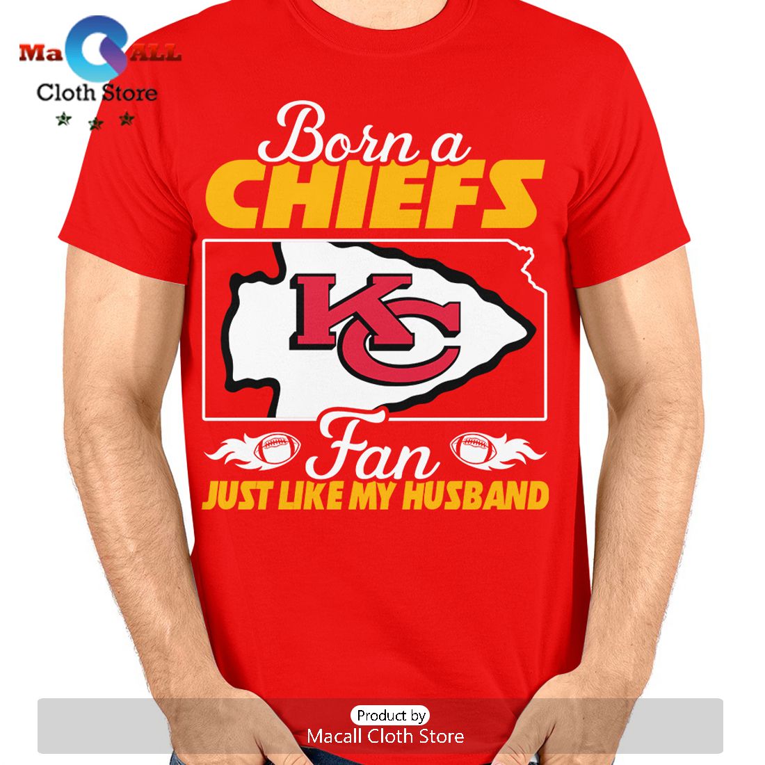 Born A Chiefs Fan Just Like A Husband Crew Neck T-Shirt