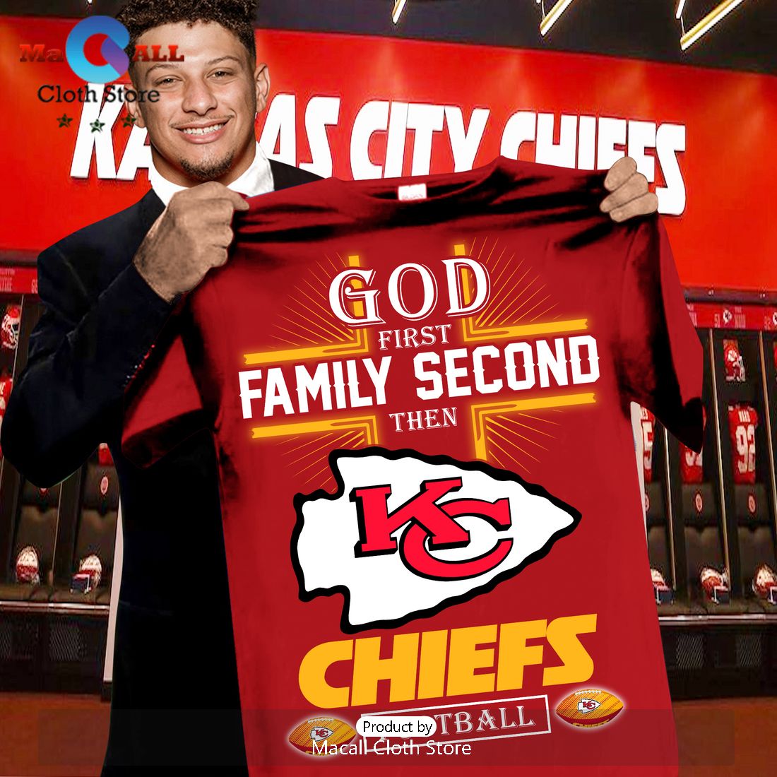 God First Family Second Then Chiefs Football Crew Neck T-Shirt