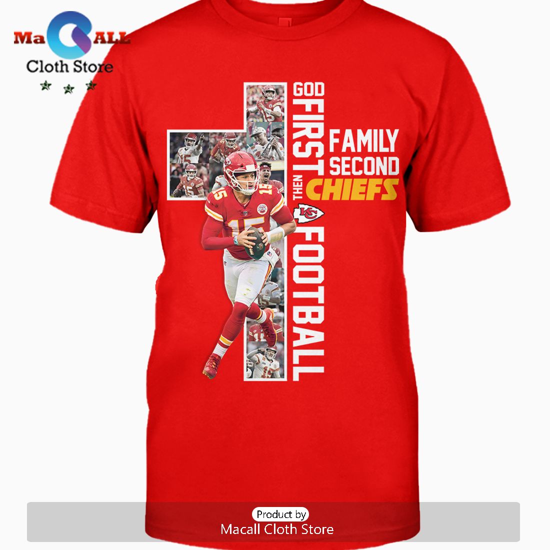 God First Premium Family Second Then Chiefs Football Crew Neck T-Shirt