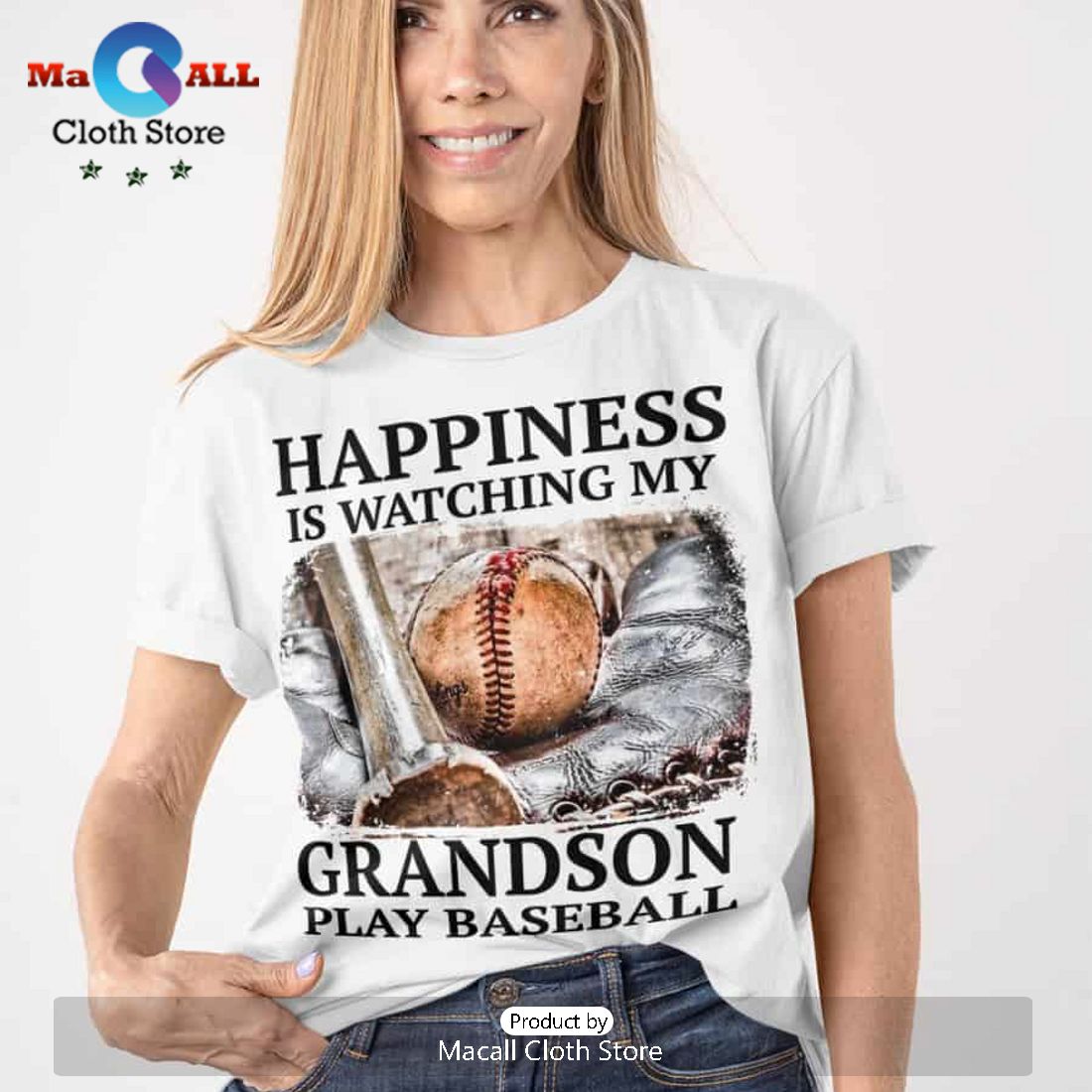 Happiness Is Watching My Grandson Crew Neck T-Shirt