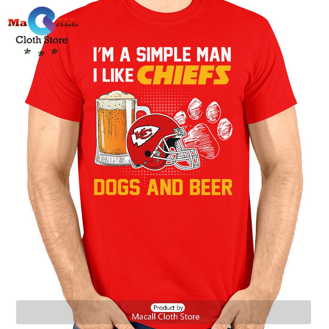 I’m A Simple Man I Like Chiefs Dogs Beer Crew Neck T-Shirt