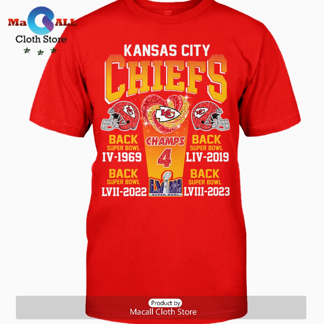 Kansas City Chiefs Back Champs Back Heart Styles Crew Neck T-Shirt