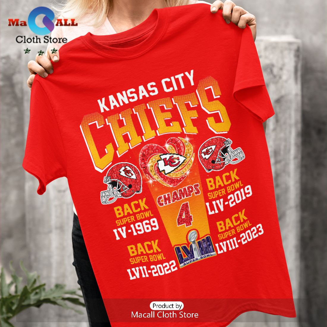 Kansas City Chiefs Back Champs Back Heart Styles Crew Neck T-Shirt