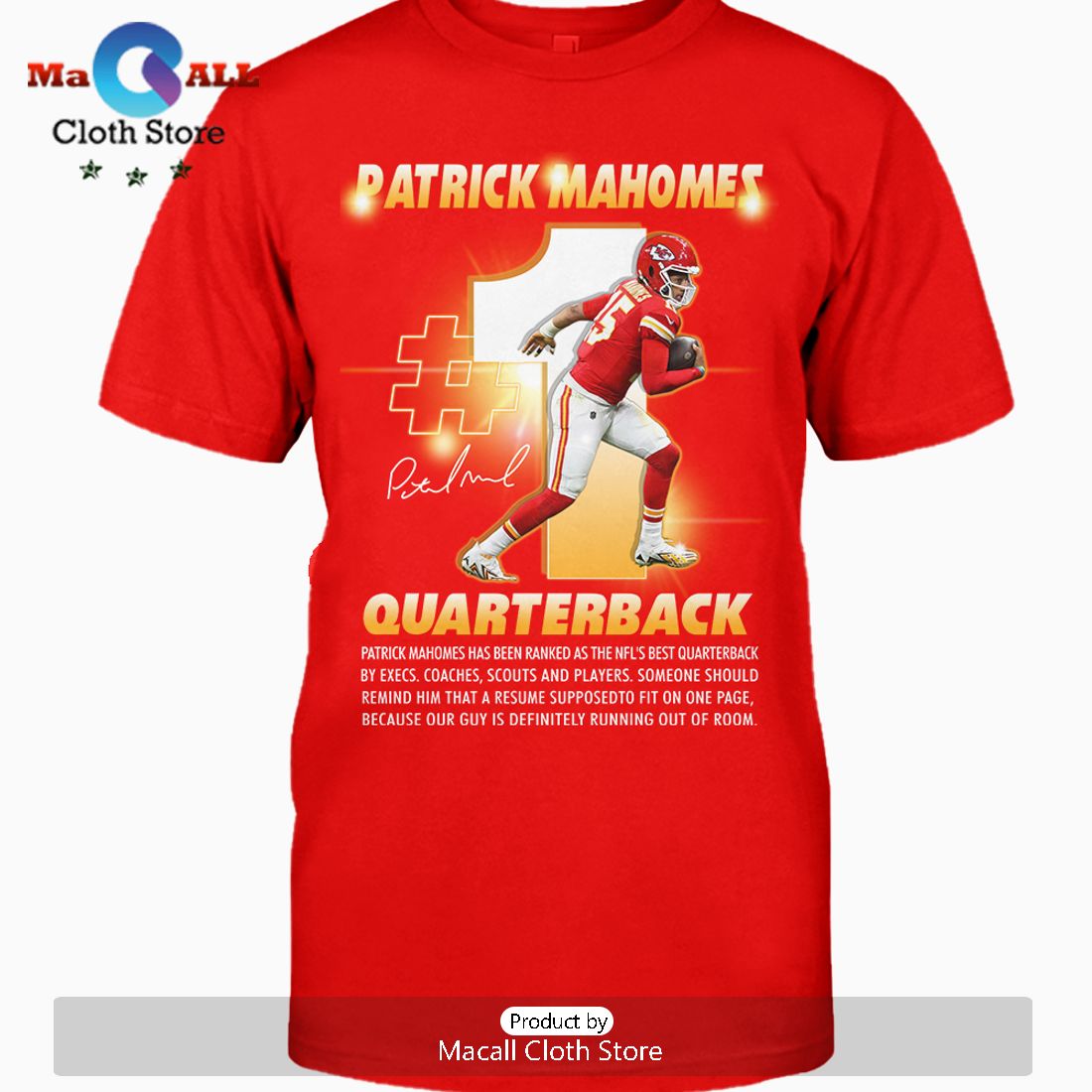 Kansas City Chiefs Patrick Mahomes Quarterback Signatures Crew Neck T-Shirt