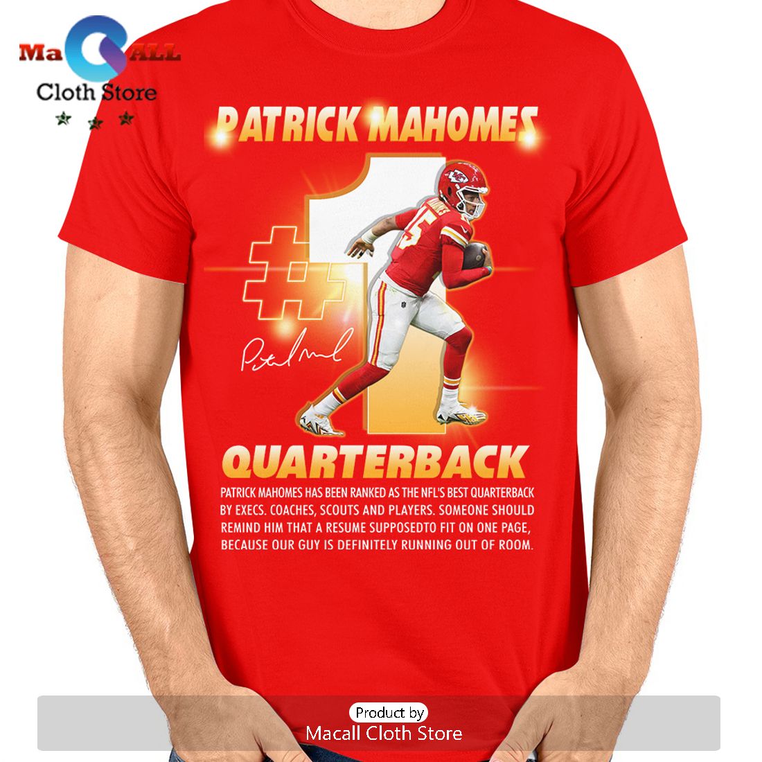 Kansas City Chiefs Patrick Mahomes Quarterback Signatures Crew Neck T-Shirt