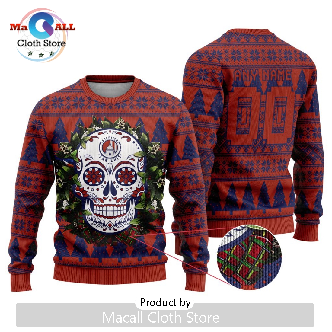 LIGA MX Atletico San Luis 2024 Sugar Skull Christmas Sweater
