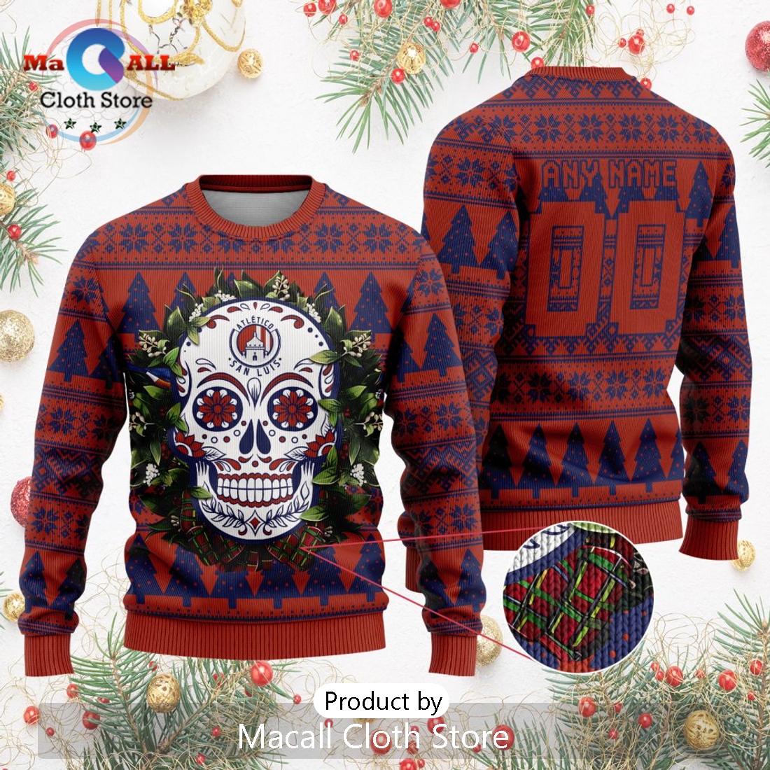 LIGA MX Atletico San Luis 2024 Sugar Skull Christmas Sweater