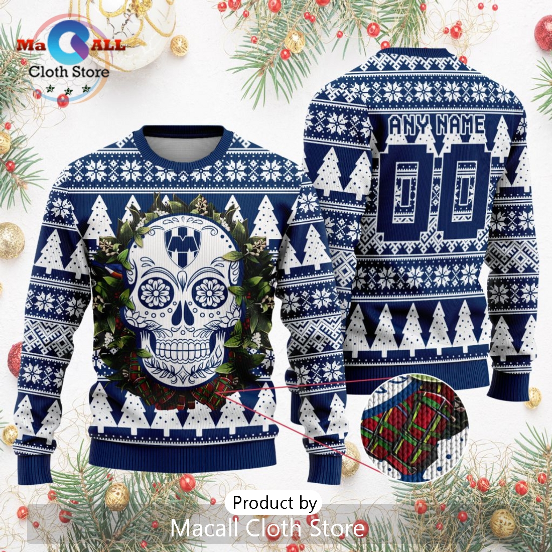 LIGA MX C.F. Monterrey 2024 Sugar Skull Christmas Sweater