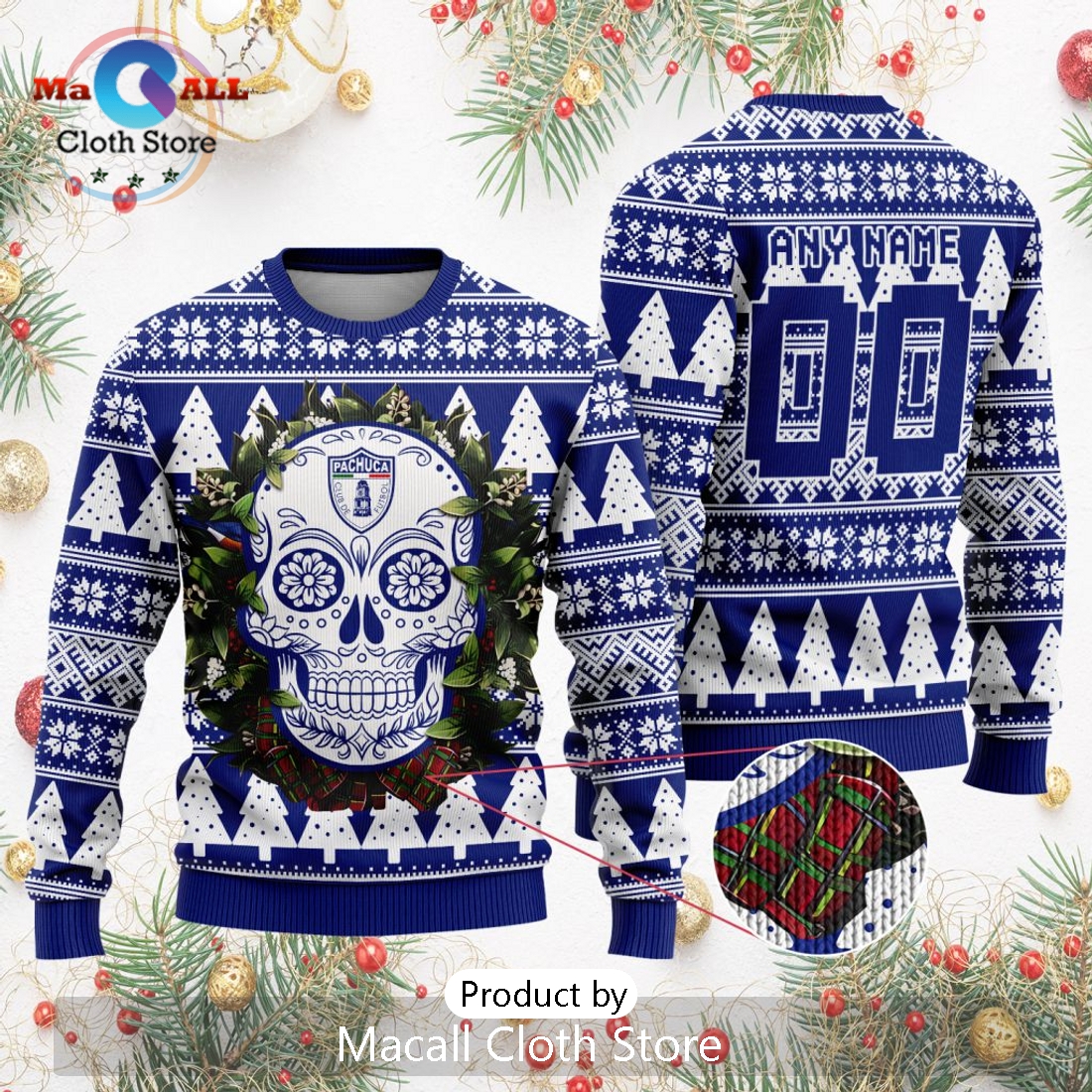 LIGA MX C.F. Pachuca 2024 Sugar Skull Christmas Sweater