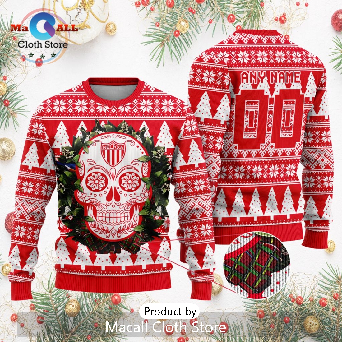 LIGA MX Club Necaxa 2024 Sugar Skull Christmas Sweater