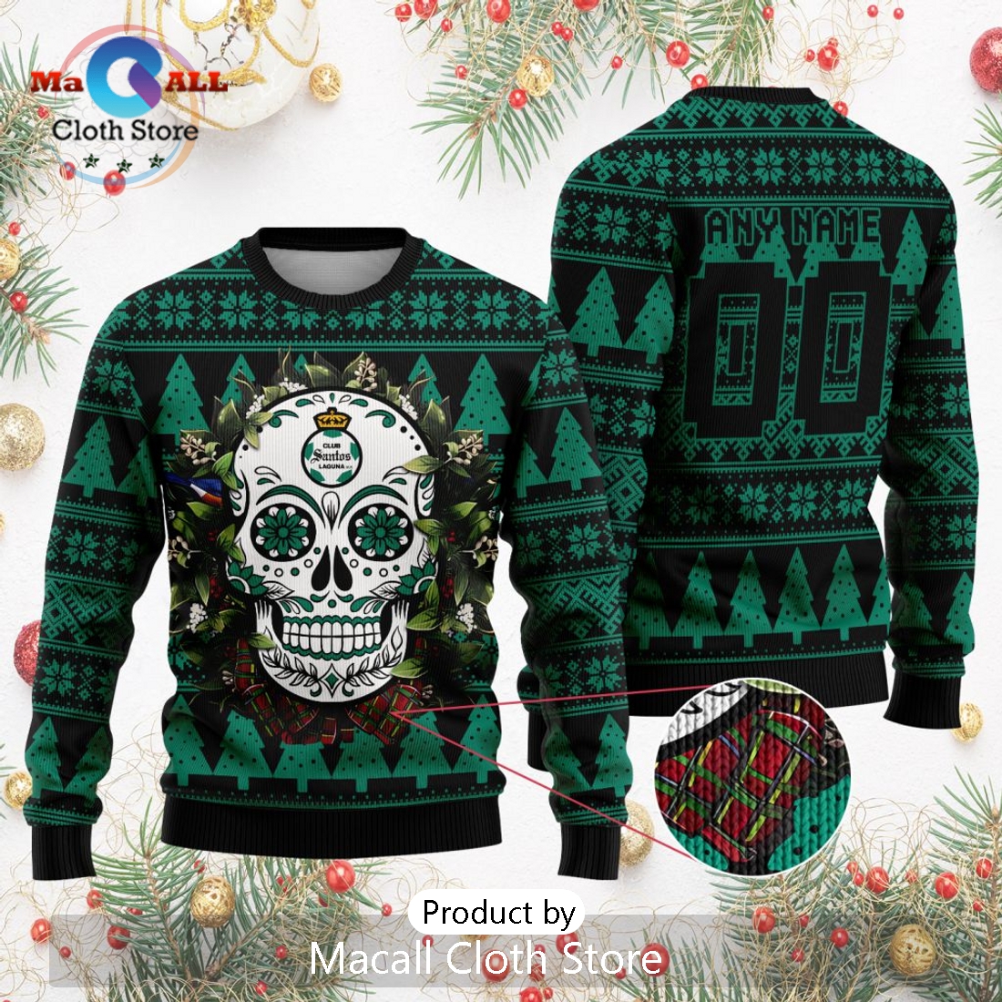 LIGA MX Club Santos Laguna 2024 Sugar Skull Christmas Sweater