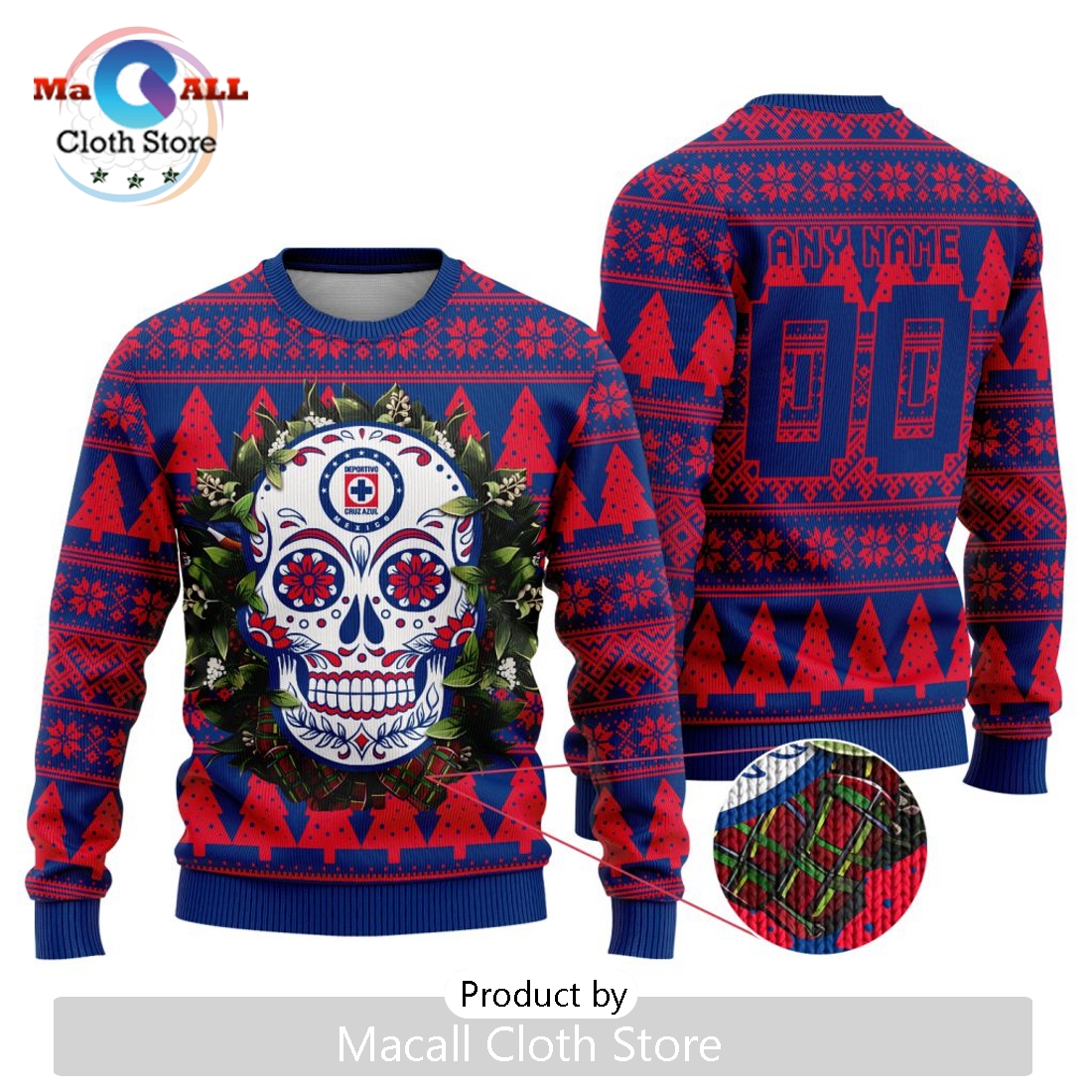 LIGA MX Cruz Azul 2024 Sugar Skull Christmas Sweater