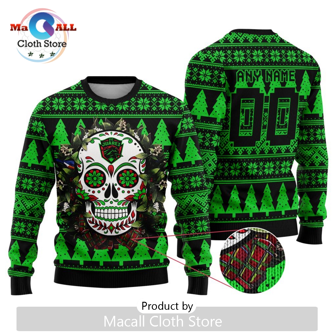 LIGA MX FC Juarez 2024 Sugar Skull Christmas Sweater
