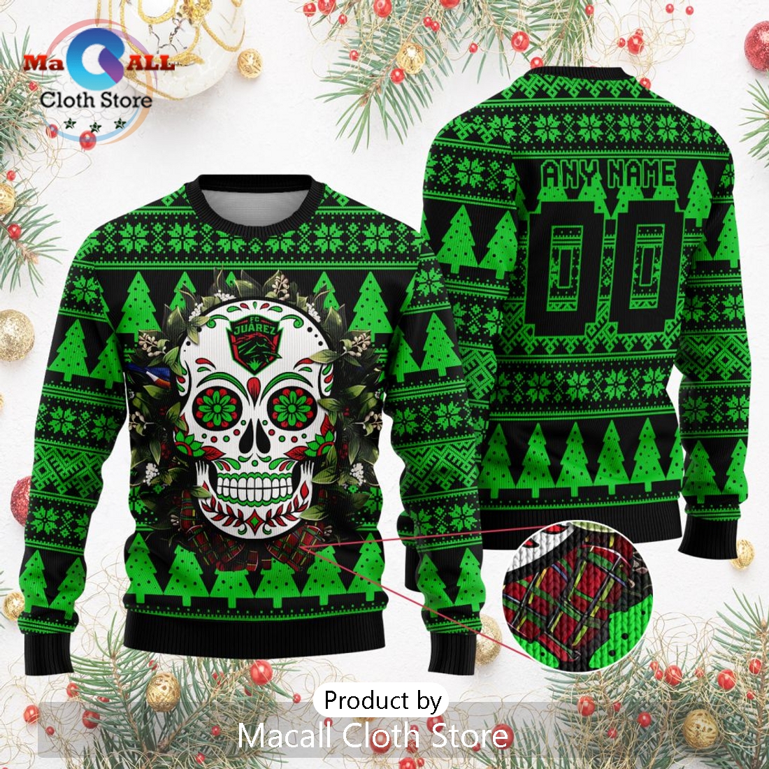 LIGA MX FC Juarez 2024 Sugar Skull Christmas Sweater