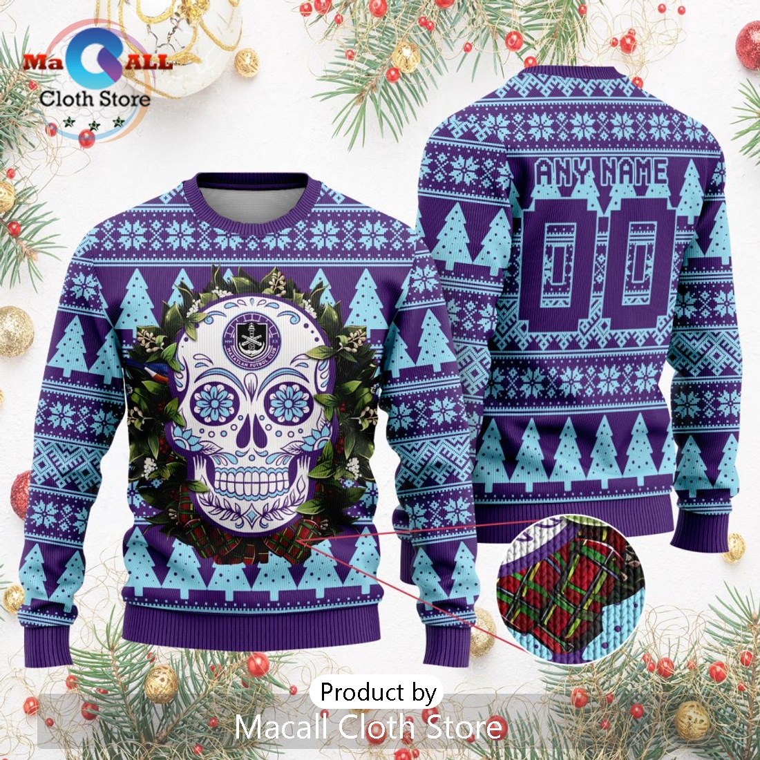LIGA MX Mazatlan F.C 2024 Sugar Skull Christmas Sweater