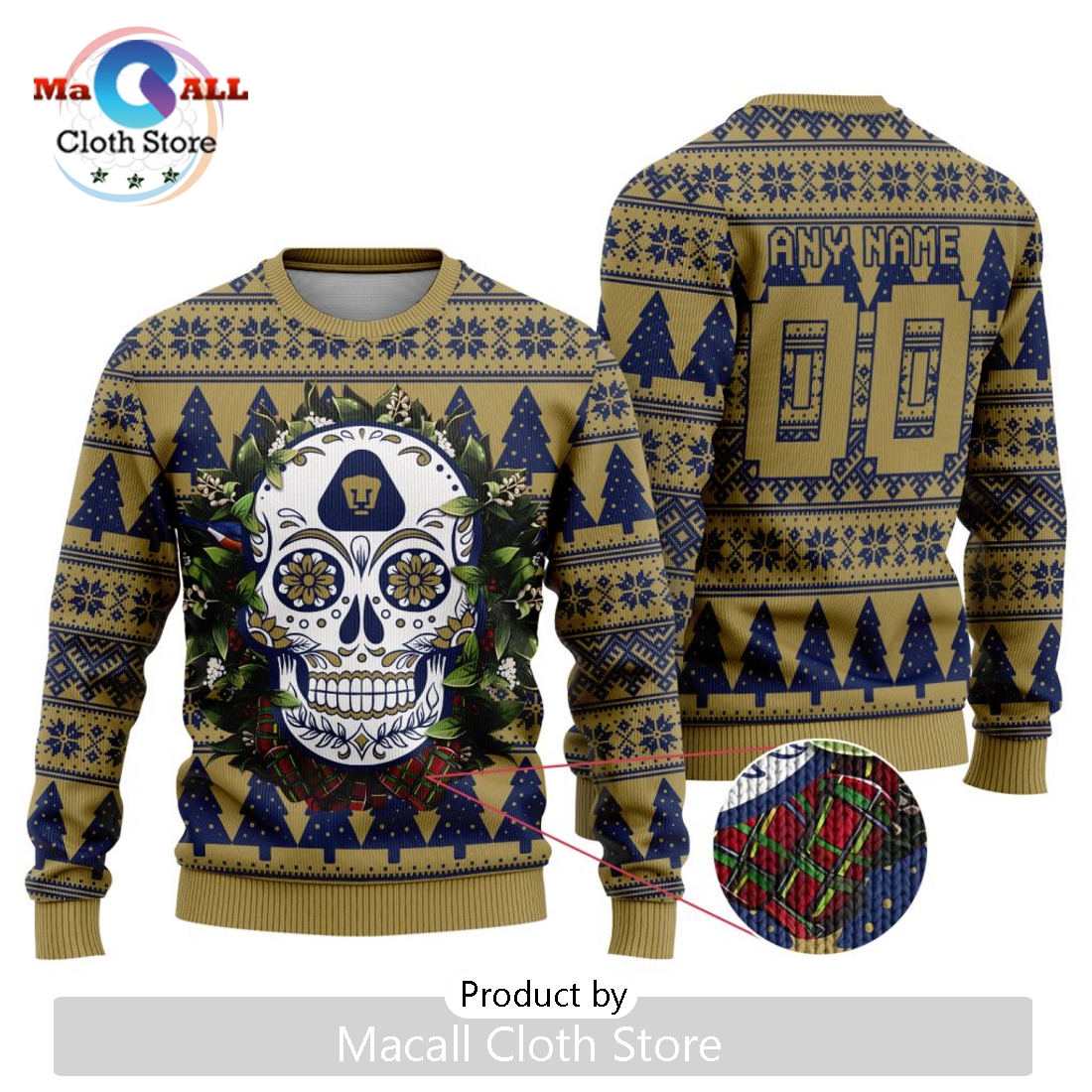 LIGA MX Pumas UNAM 2024 Sugar Skull Christmas Sweater