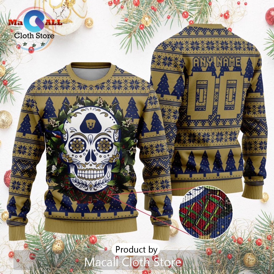 LIGA MX Pumas UNAM 2024 Sugar Skull Christmas Sweater