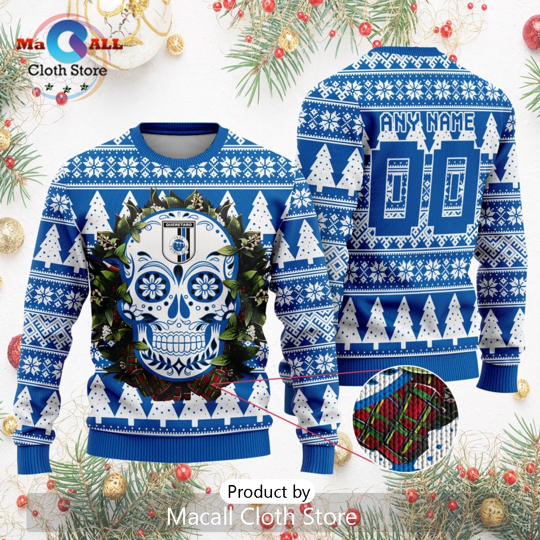 LIGA MX Queretaro F.C 2024 Sugar Skull Christmas Sweater