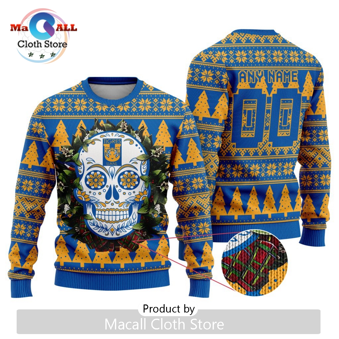LIGA MX Tigres UANL 2024 Sugar Skull Christmas Sweater