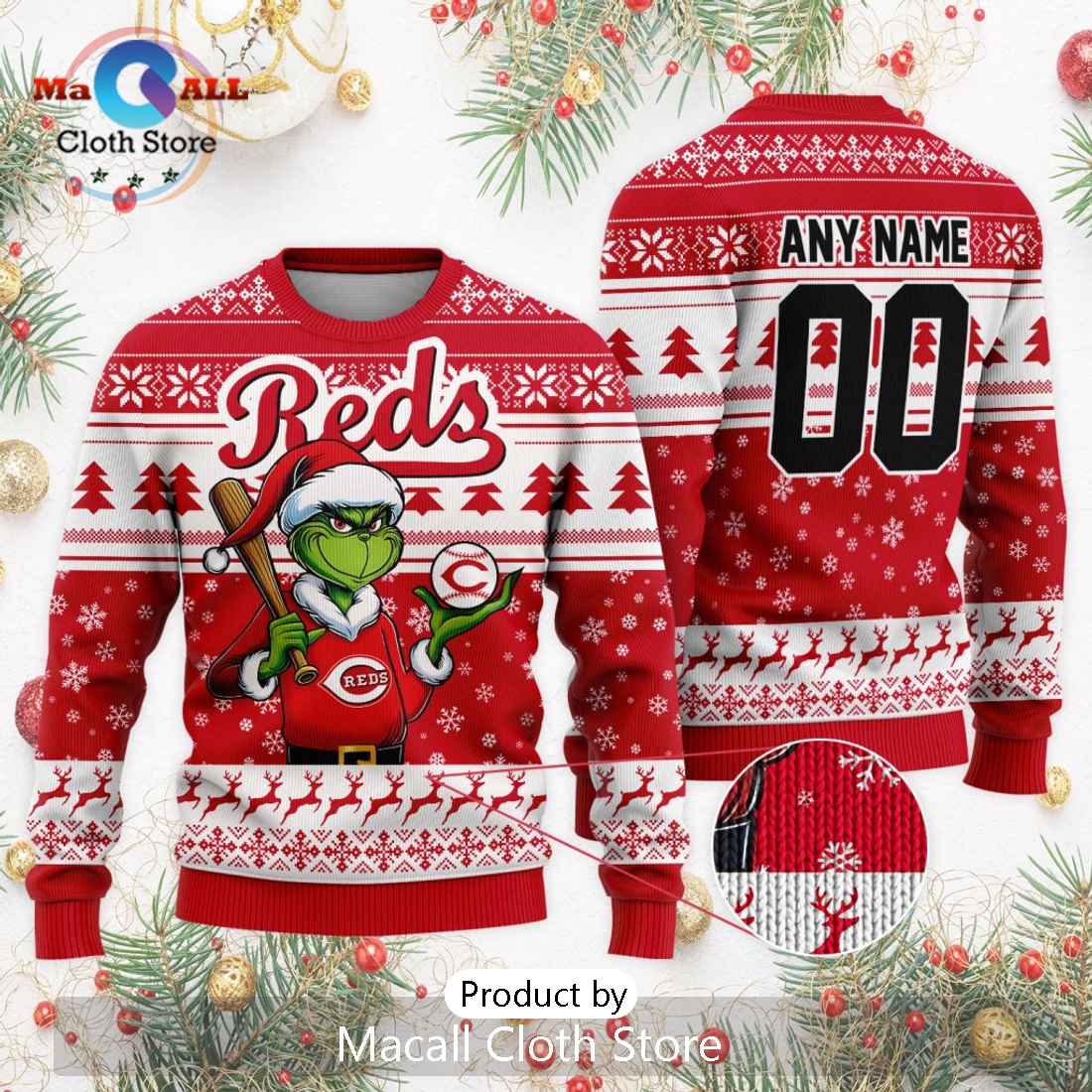 MLB Cincinnati Reds Grinch Christmas Sweater