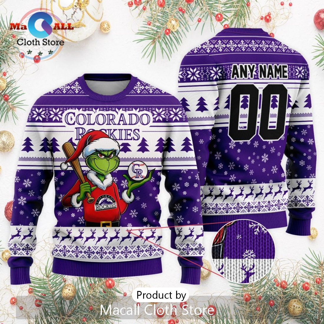 MLB Colorado Rockies Grinch Christmas Sweater