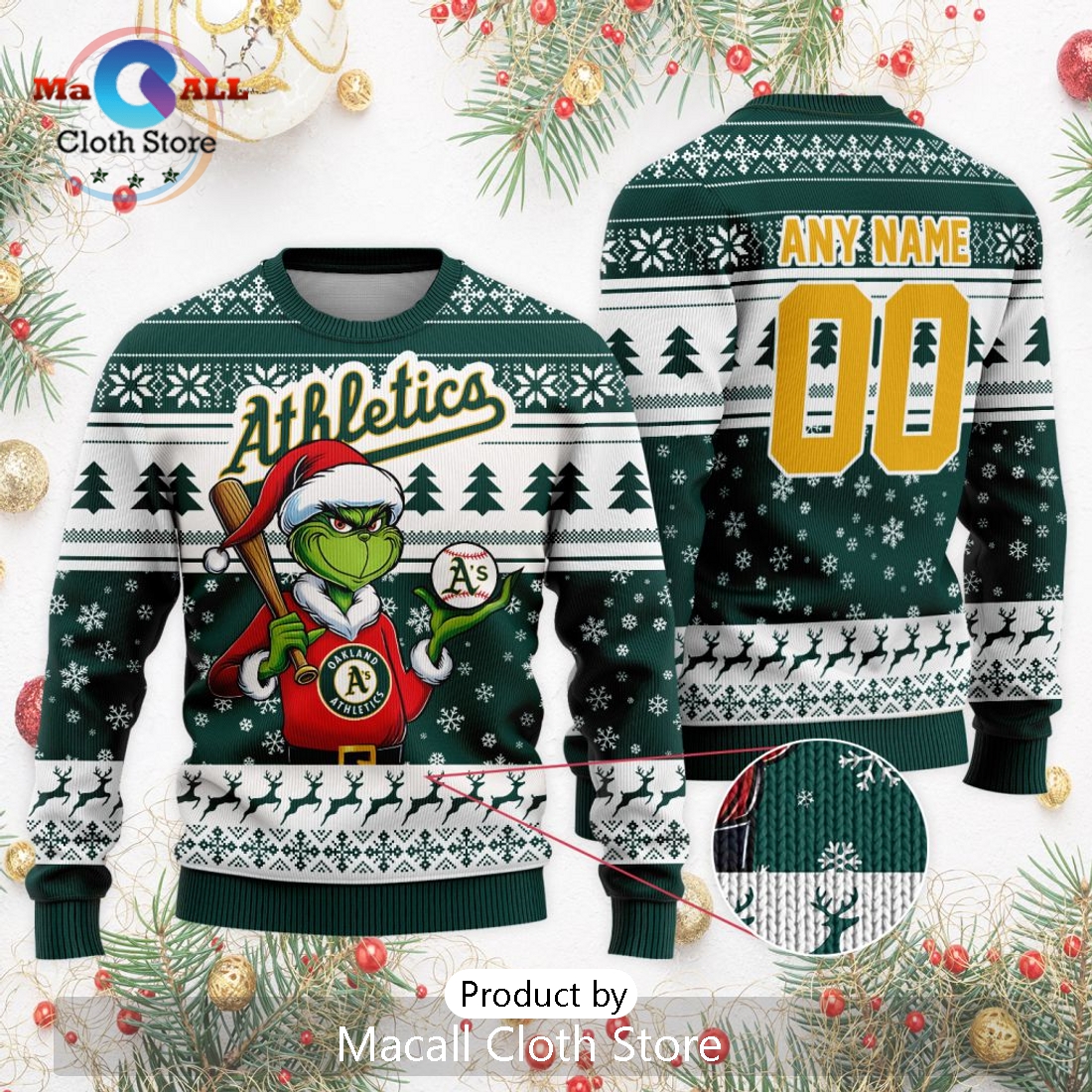 MLB Oakland Athletics Grinch Christmas Sweater