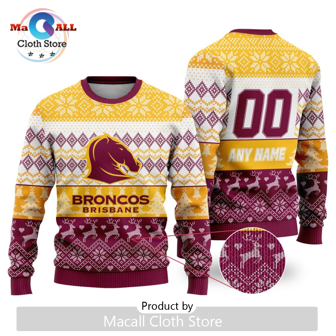 NRL Brisbane Broncos 2024 Ugly Christmas Sweater