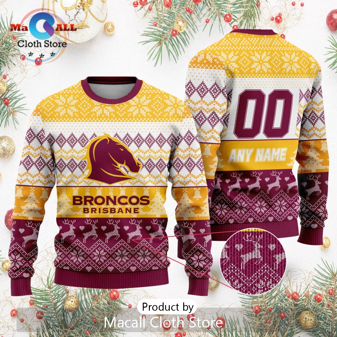 NRL Brisbane Broncos 2024 Ugly Christmas Sweater
