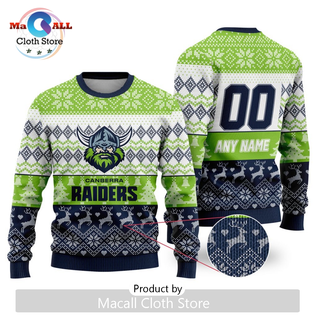 NRL Canberra Raiders 2024 Ugly Christmas Sweater