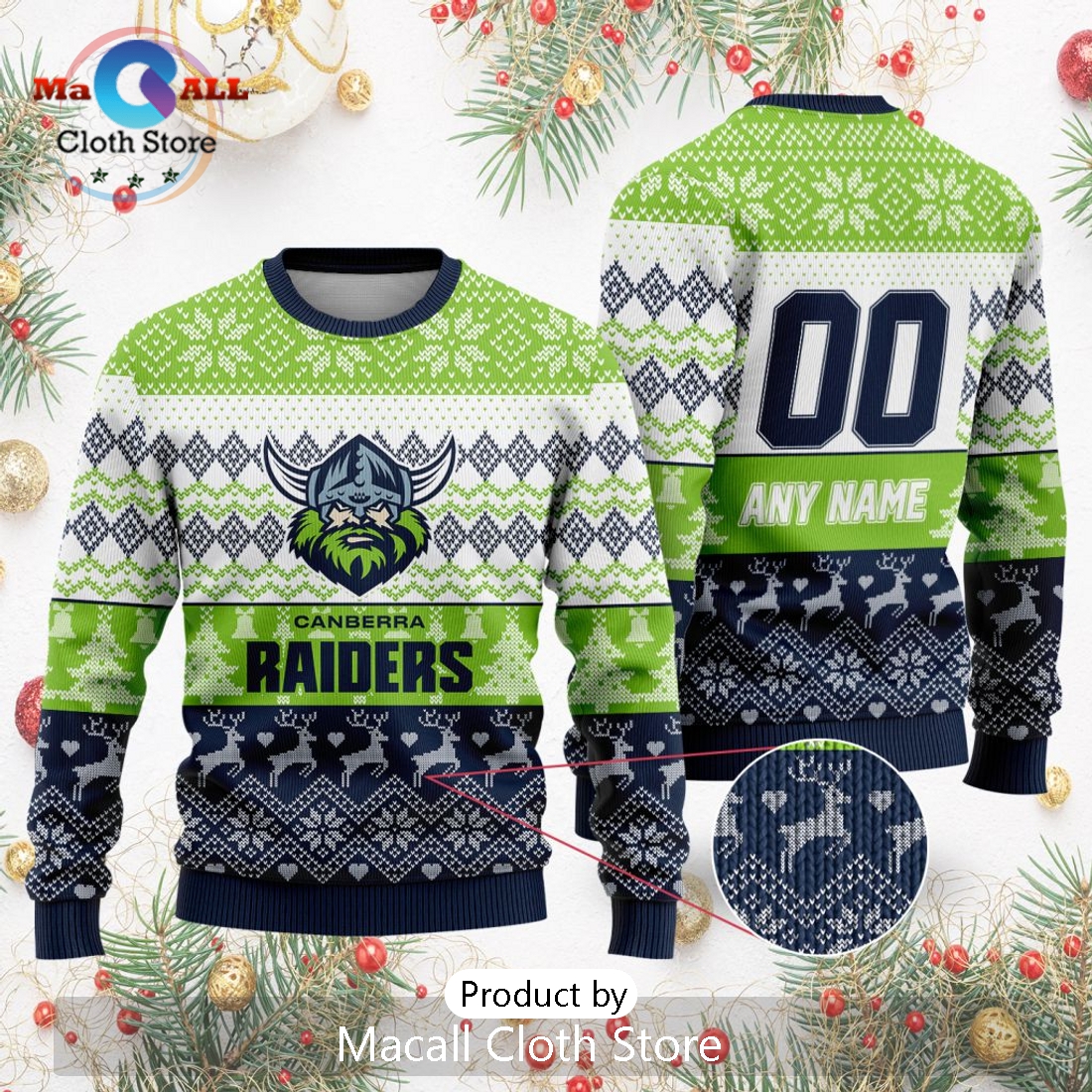 NRL Canberra Raiders 2024 Ugly Christmas Sweater