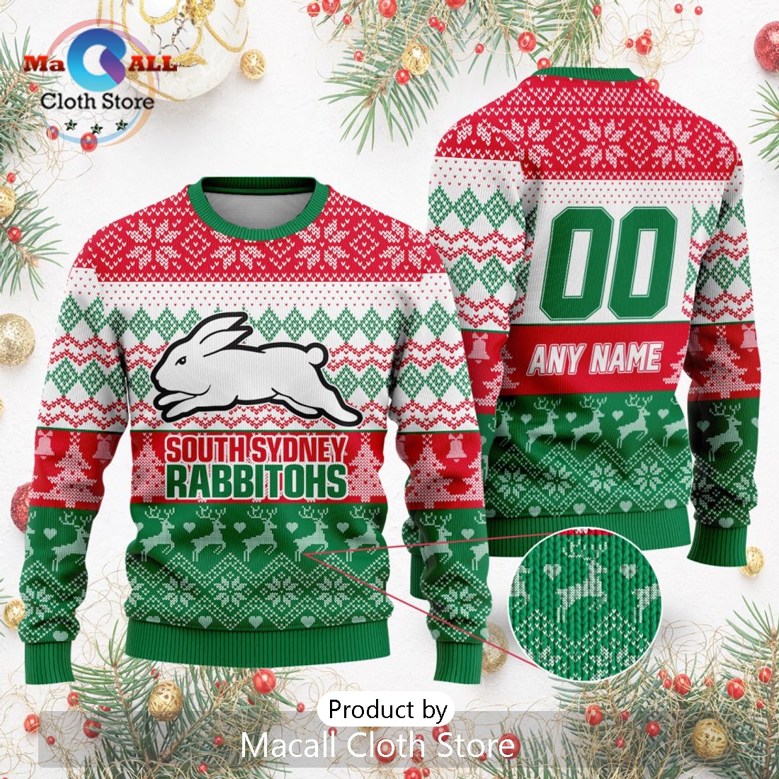 NRL South Sydney Rabbitohs 2024 Ugly Christmas Sweater