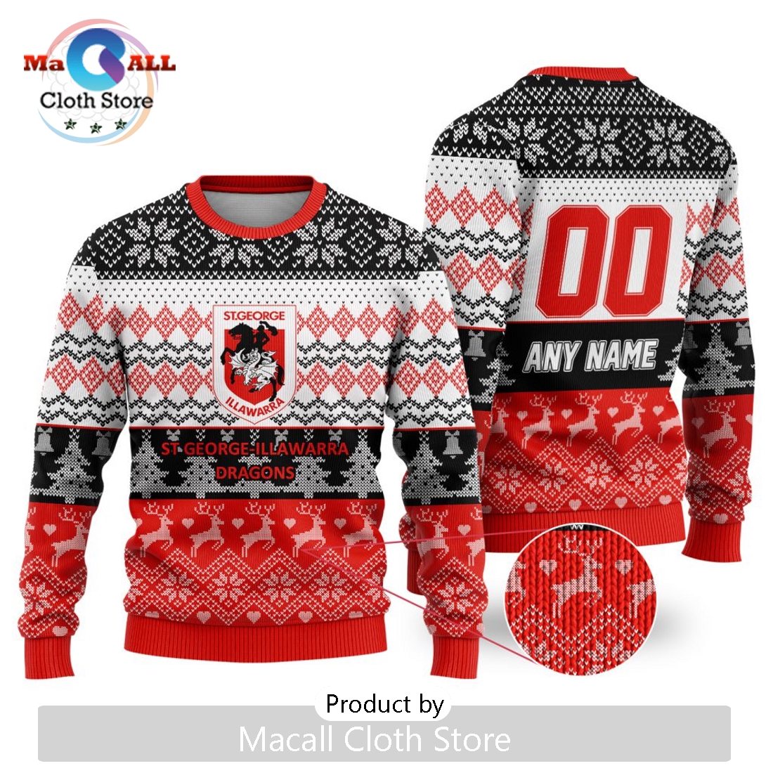 NRL St. George Illawarra Dragons 2024 Ugly Christmas Sweater